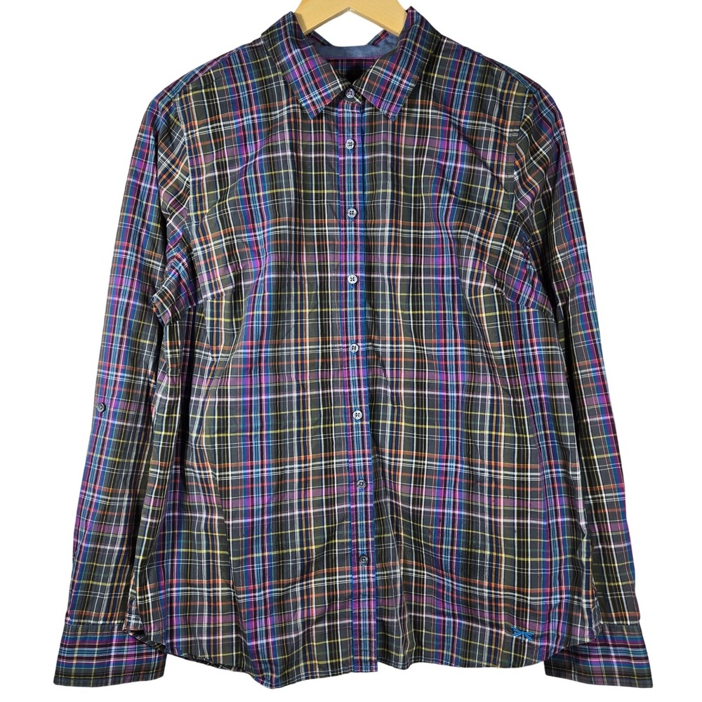 Talbots‎ Womens Plaid Button Down Shirt Size 14 Multi Color Roll Tab Dragonfly